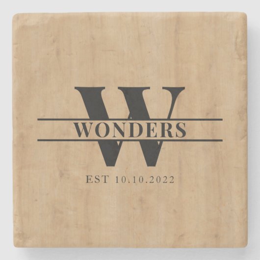 Realistic Light Wood Grain Monogram Wedding Stenen Onderzetter (Voorkant)