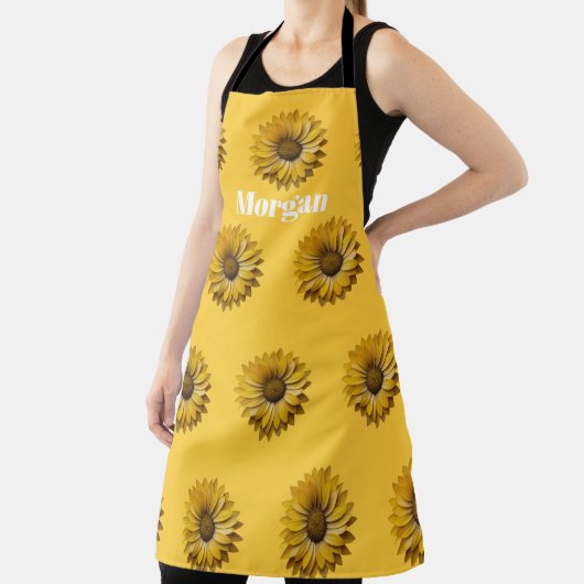 Realistic Minimal Sunflower Pattern Custom Apron Schort (Insitu)