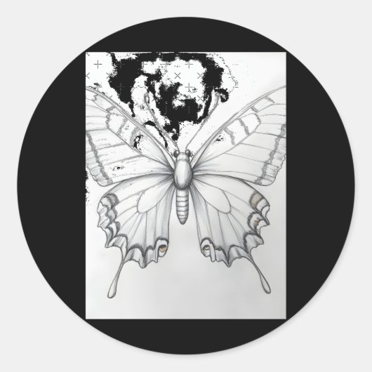 Realistic Monarch Butterfly Pencil Drawing Sticker (Voorkant)
