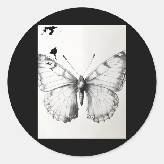 Realistic Monarch Butterfly Pencil Drawing Sticker (Voorkant)
