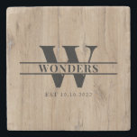 Realistic Natural Wood Grain Monogram Wedding Stenen Onderzetter<br><div class="desc">Realistic Natural Wood Grain Monogram Wedding</div>