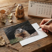 Realistic Nature Groundhog Peeking From Rocky Cave Briefkaart