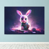 Realistic oil painting of a cute bunny canvas afdruk (Insitu (Houten vloer))