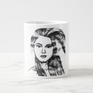 Realistic pencil portrait of a woman  grote koffiekop