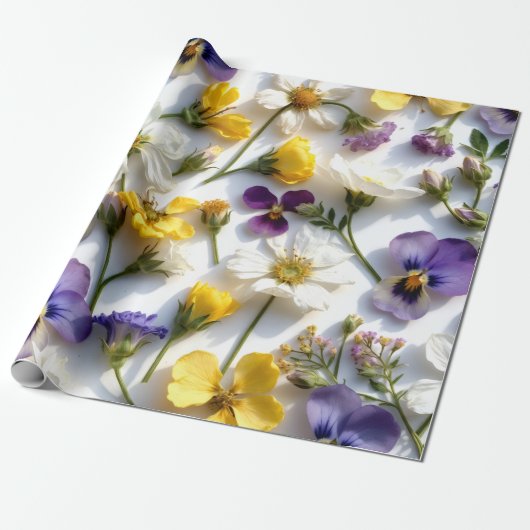 Realistic Pressed Flower Spring Gift Wrap Cadeaupapier (Uitgerold)