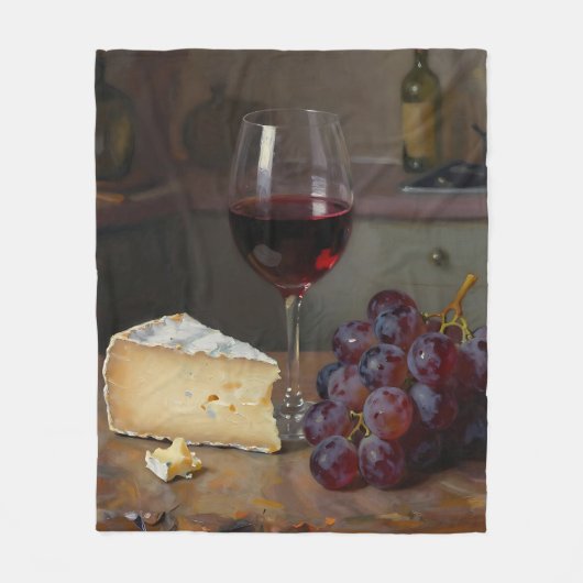 Realistic Red Wine Cheese Grapes Still Life Fleece Deken (Voorkant)