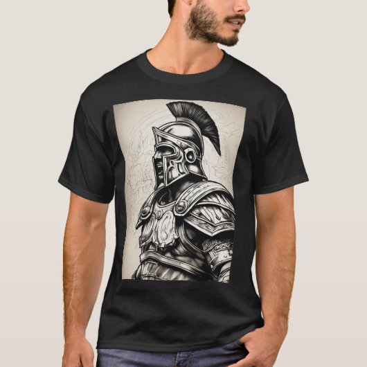 Realistic Roman Gladiator Tattoo Linework - Zwart T-shirt (Voorkant)
