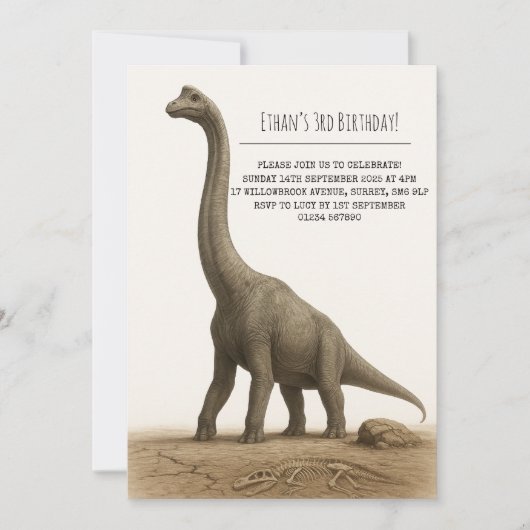 Realistic Sauropod Dinosaur with Fossils Birthday Kaart (Voorkant)