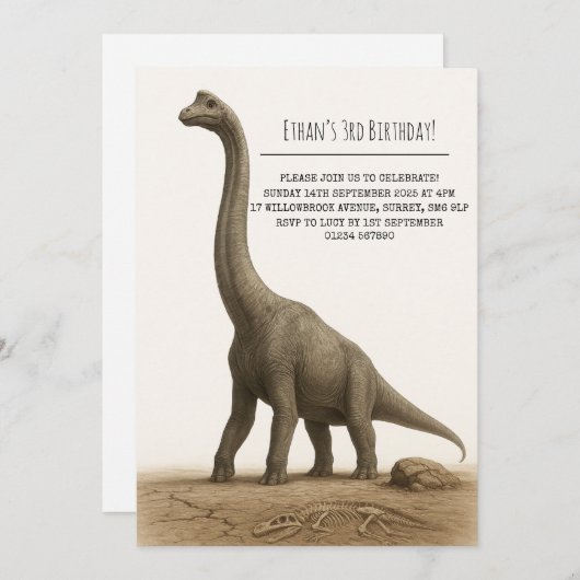 Realistic Sauropod Dinosaur with Fossils Birthday Kaart (Voorkant / Achterkant)