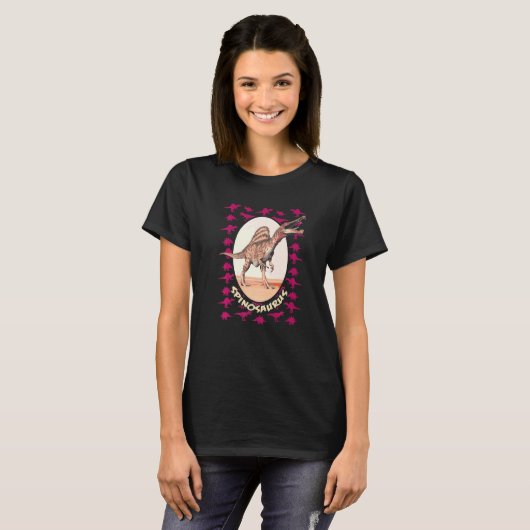 Realistic Spinosaurus Graphic with Pink Dinosaur P T-shirt (Voorkant volledig)