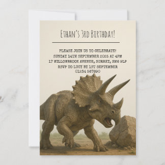 Realistic Triceratops Dinosaur in Rocky Birthday Kaart