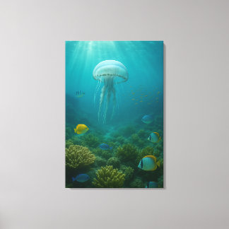 Realistic Underwater Jellyfish in Zakynthos Canvas Afdruk