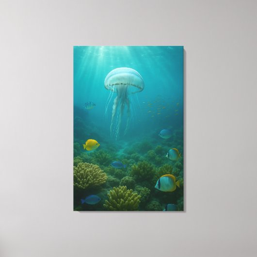 Realistic Underwater Jellyfish in Zakynthos Canvas Afdruk (Voorkant)
