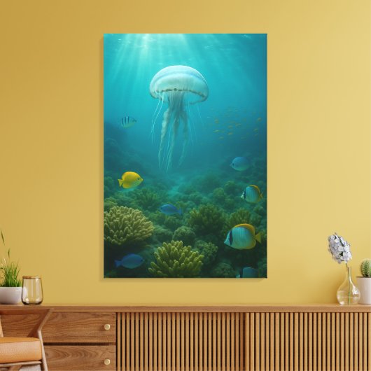 Realistic Underwater Jellyfish in Zakynthos Canvas Afdruk (Insitu (Woonkamer))
