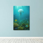 Realistic Underwater Jellyfish in Zakynthos Canvas Afdruk (Insitu (Houten vloer))