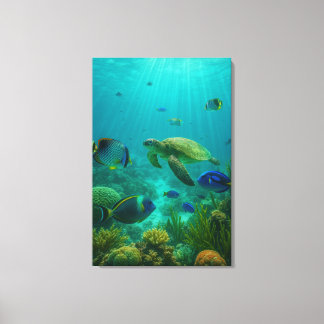 Realistic Underwater Sea Turtle in Zakynthos Canvas Afdruk