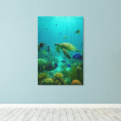 Realistic Underwater Sea Turtle in Zakynthos Canvas Afdruk (Insitu (Houten vloer))