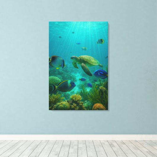 Realistic Underwater Sea Turtle in Zakynthos Canvas Afdruk (Insitu (Houten vloer))