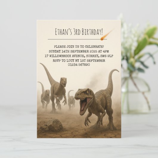 Realistic Velociraptor Pack with Meteor Birthday Kaart (Staand voorkant)