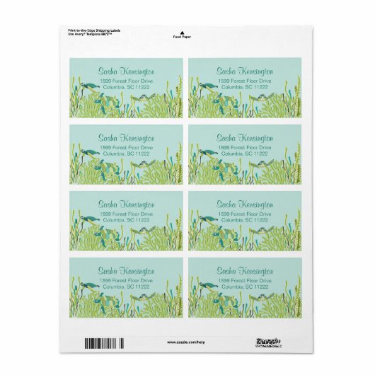 Realistic Zee Turtles retouradreslabel Etiket (Full Sheet)