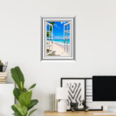 Realistisch 3D Beach Scene Fake Window Uitzicht Poster (Thuiskantoor)