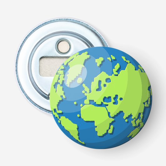 Realistisch 3D-bolontwerp Aarde Planeet Kunst Button Flesopener (Voorkant)
