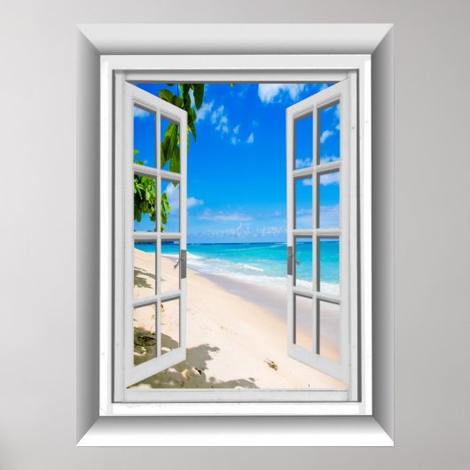 Realistisch 3D-strandscène nepraam uitzicht Poster (Voorkant)