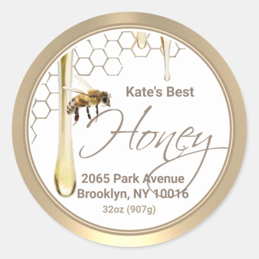 Realistisch Bee Honingraat Honing Drip Gold Label (Voorkant)