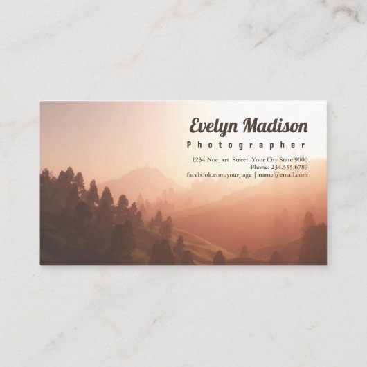 Realistisch berglandschap met zonsopgang visitekaartje (Achterkant)
