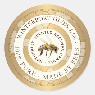 Realistisch bijendoosje voor bijenwas ronde sticker