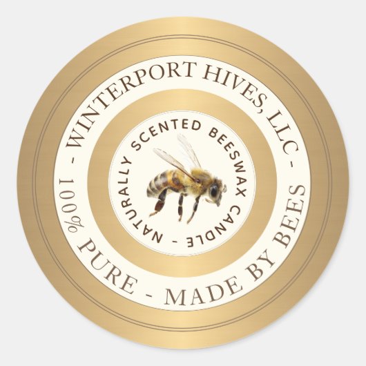 Realistisch bijendoosje voor bijenwas ronde sticker (Voorkant)