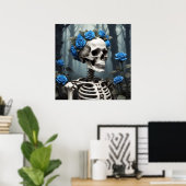 Realistisch blauw Rozen bloemenskelet Poster (Thuiskantoor)