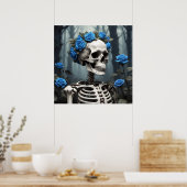 Realistisch blauw Rozen bloemenskelet Poster (Keuken)