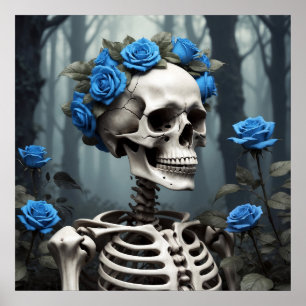 Realistisch blauw Rozen bloemenskelet Poster