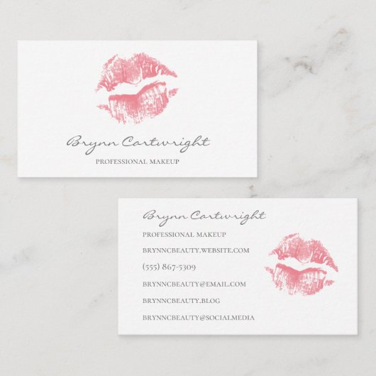 Realistisch Blush Pink Kiss Print Lips Makeup Visitekaartje (Voorkant / Achterkant)