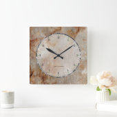 Realistisch Brown Faux Marble Stone Pattern 2a Vierkante Klok (Huis)