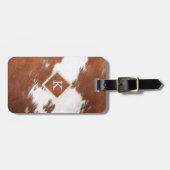 Realistisch bruin en wit koeienhuid textuur monogr bagagelabel (Voorkant horizontaal)