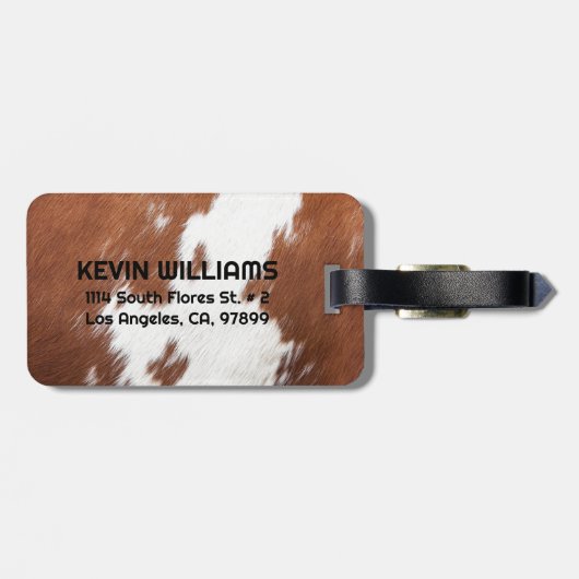 Realistisch bruin en wit koeienhuid textuur monogr bagagelabel (Achterkant horizontaal)