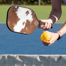 Realistisch bruin en wit koeienhuid textuur monogr pickleball paddle