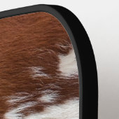 Realistisch bruin en wit koeienhuid textuur monogr pickleball paddle (Links Detail)