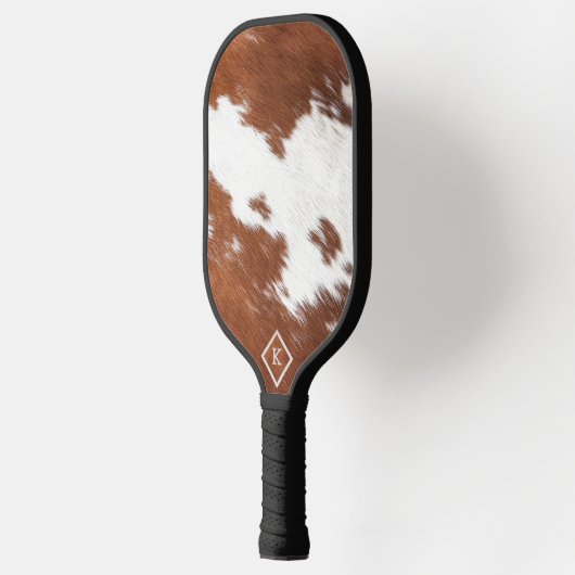 Realistisch bruin en wit koeienhuid textuur monogr pickleball paddle (Links)