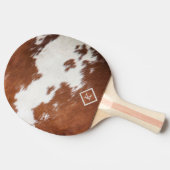 Realistisch bruin en wit koeienhuid textuur monogr tafeltennisbatje (Zijkant)