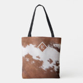 Realistisch bruin en wit koeienhuid textuur monogr tote bag (Achterkant)