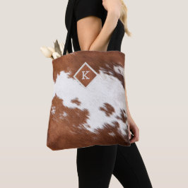 Realistisch bruin en wit koeienhuid textuur monogr tote bag