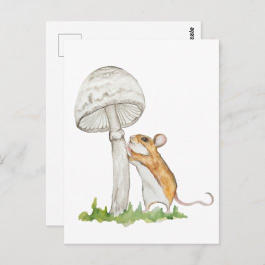 Realistisch een grappige veldmuis en paddenstoel briefkaart (Voorkant / Achterkant)