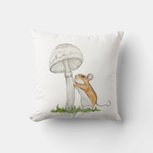 Realistisch een grappige veldmuis en paddenstoel kussen (Voorkant)