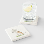 Realistisch een grappige veldmuis en paddenstoel stenen onderzetter (Zijkant)