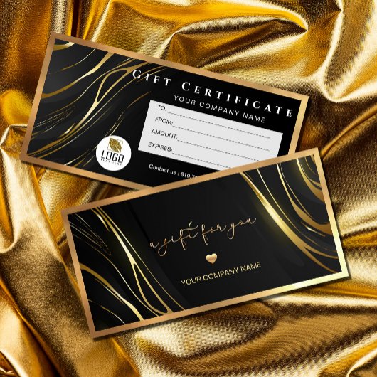 Realistisch elegante zwarte gouden haar-giftcertif