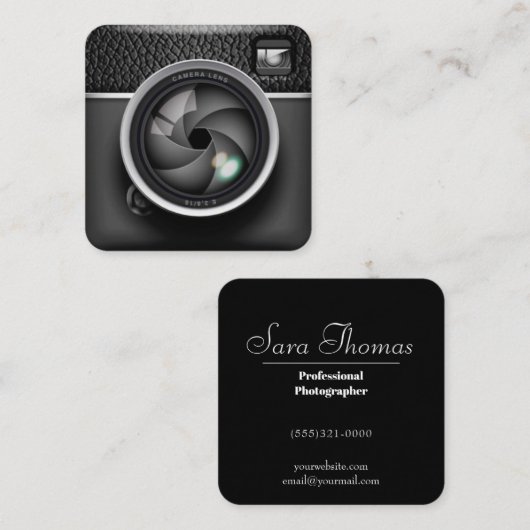 Realistisch fotograaf camera vierkante visitekaartje (Voorkant / Achterkant)