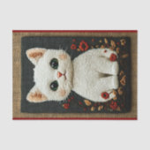 Realistisch Geborduurde Witte Kat BZ8 Decoupage Tissuepapier (Voorkant)